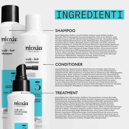 Nioxin System 3 kit - volumizing shampoo 300 ml + conditioner 300 ml + treatment 100 ml box set
