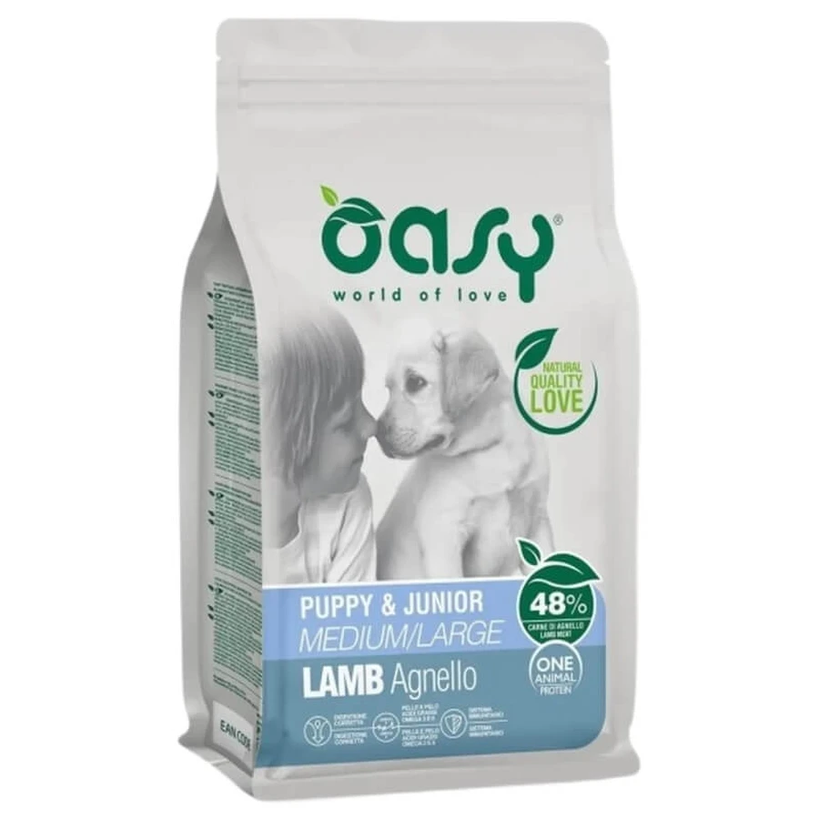 Oasy Puppy &amp ; junior medium - large all'lamb - nourriture sèche complète pour chiots de taille moyenne et grande 2,5 kg