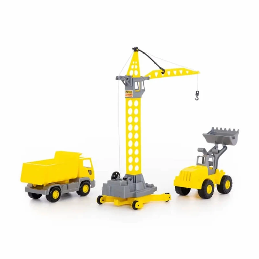 Moni trade Construction site set with crane shovel construction vehicles