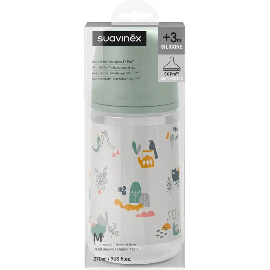 Suavinex paseo por el parque - biberón con tetina de silicona 270 ml verde