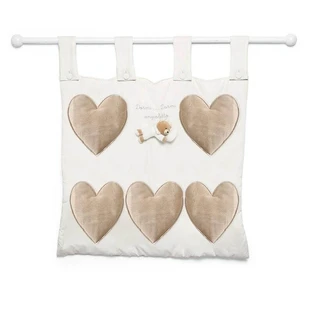 Tato hearts - Aufbewahrungspaneel mit 5 Taschen aus bestickter Baumwolle - weiß
