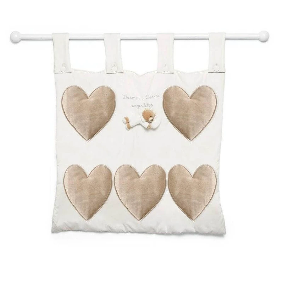 Tato hearts - Aufbewahrungspaneel mit 5 Taschen aus bestickter Baumwolle - weiß