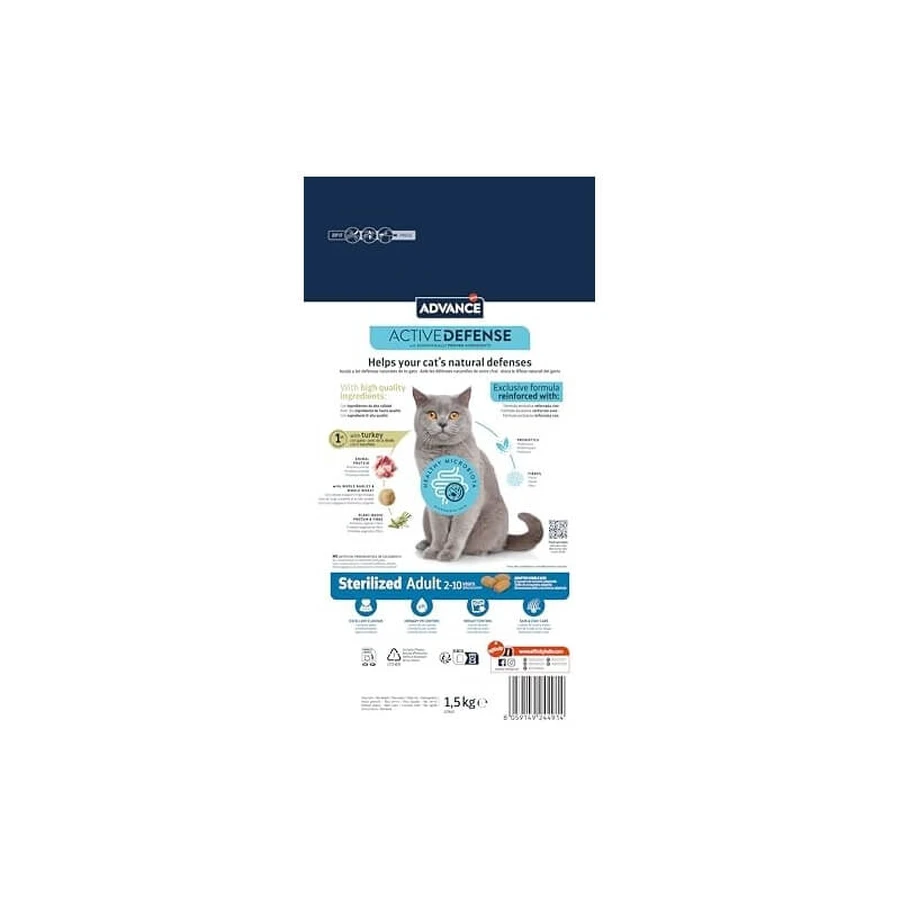 Advance Active defense pavo adulto esterilizado - alimento completo para gatos adultos esterilizados 1,5 kg