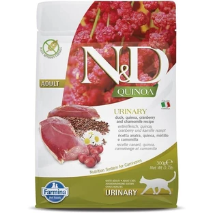 Farmina N&amp;d quinoa pato urinario, quinoa, arándano &amp; manzanilla - alimento completo para gatos adultos para el tracto urinario 300 gr.