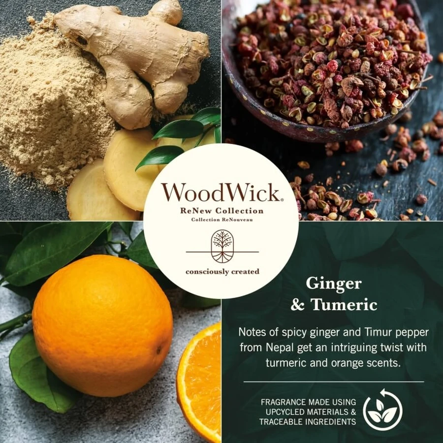 Woodwick Renew collectie gember &amp; tumeric - grote kaars 368 g