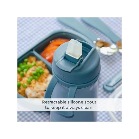 Nuvita Moovo - stainless steel thermal water bottle with straw and retractable spout, blue 500 ml