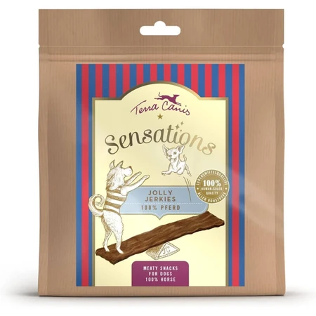 Terra canis Sensations jolly jerkies paard - snacks voor honden met voedselovergevoeligheid 90 gr