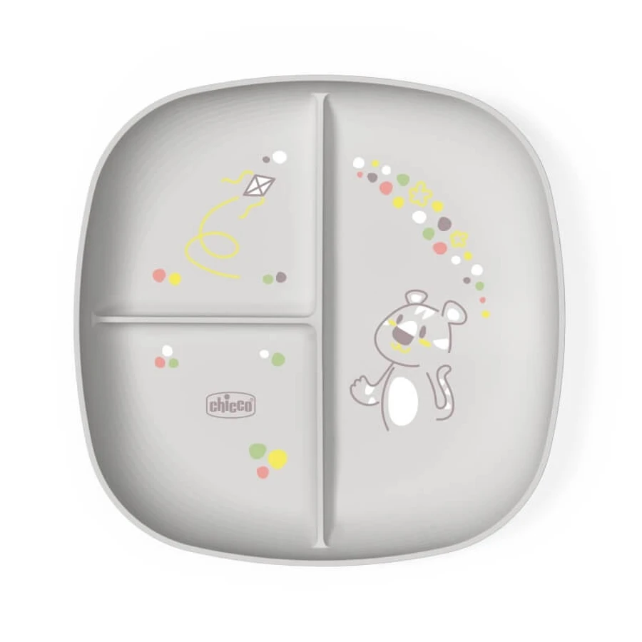 Chicco geportioneerd bord - schotel met 3 vakken grijs 12m+ grijs
