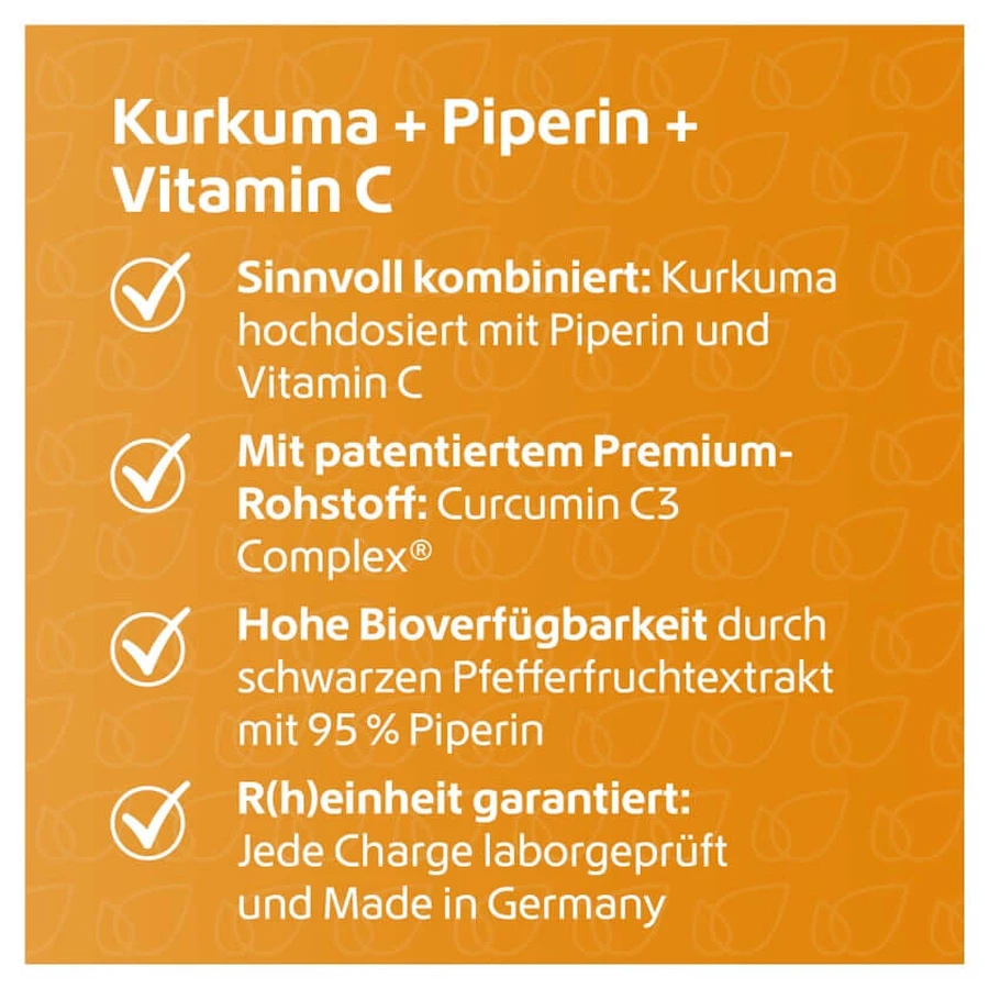 Kurkuma 95% Curcumine+piperine+vitamine C Vegan Caps. 120 capsules.