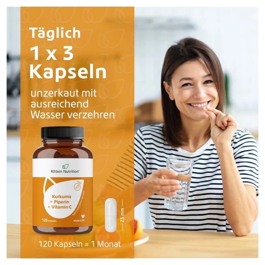 Kurkuma 95% Curcumine+piperine+vitamine C Vegan Caps. 120 capsules.