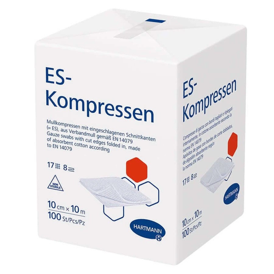 Compresas de gasa Hartmann ES no estériles 10 x 10 cm, 17 hilos, 8 capas 100 uds.