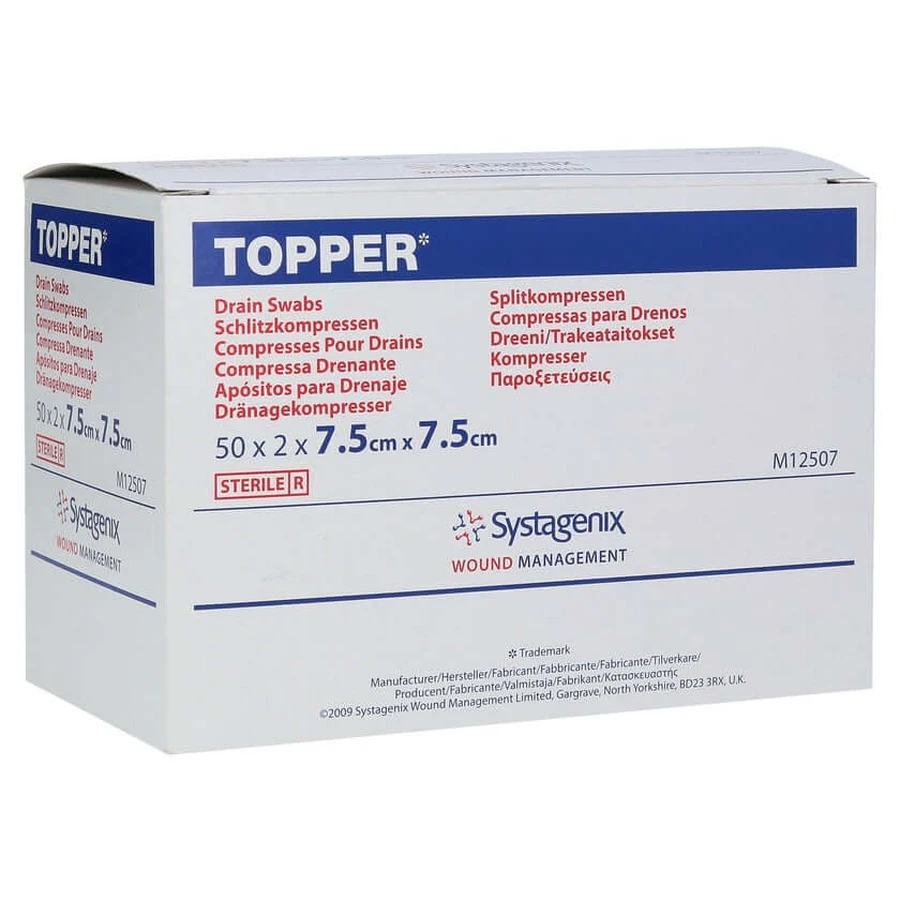 Topper spleetkompressen 7,5x7,5 cm steriel 50X2 st.