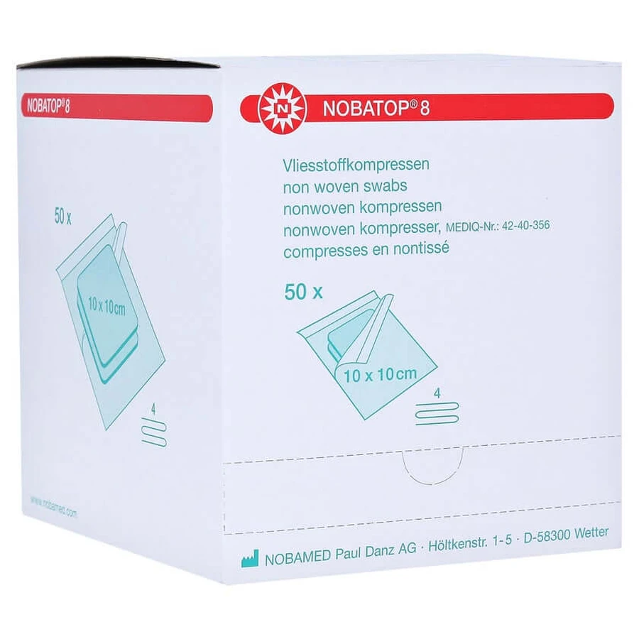 Noba Nobatop 8 non-woven compresses sterile quadruple layer, 10 x 10 cm, 50 x 2 pcs 50X2 pcs