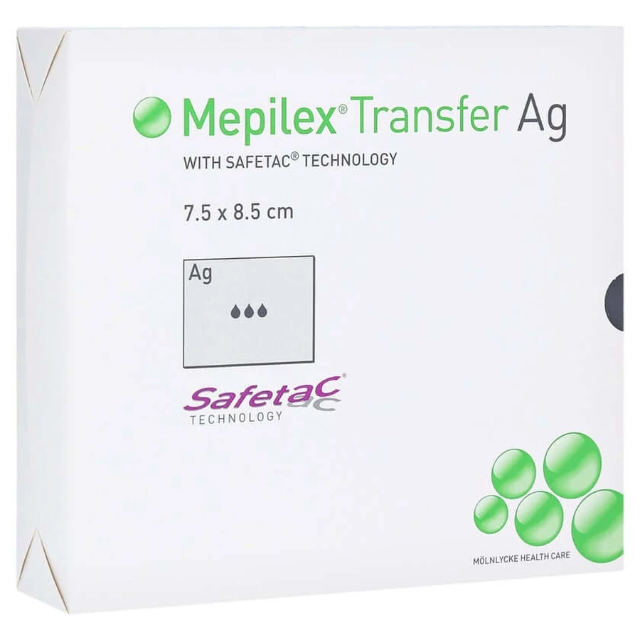 Mepilex Transfer Ag foam dressing 7.5x8, 10 pcs.
