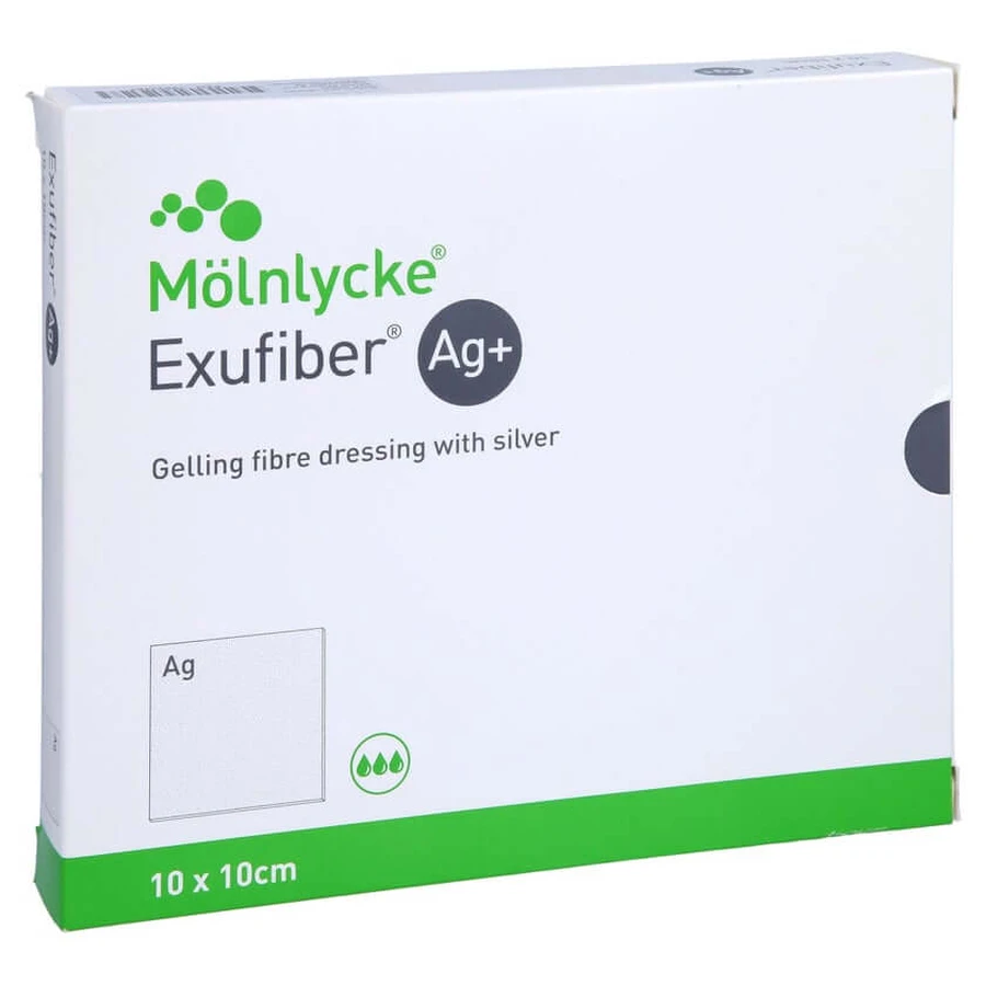 Exufiber Ag+ 10x10 cm compuesto de fibras con imagen de gel 10 uds.
