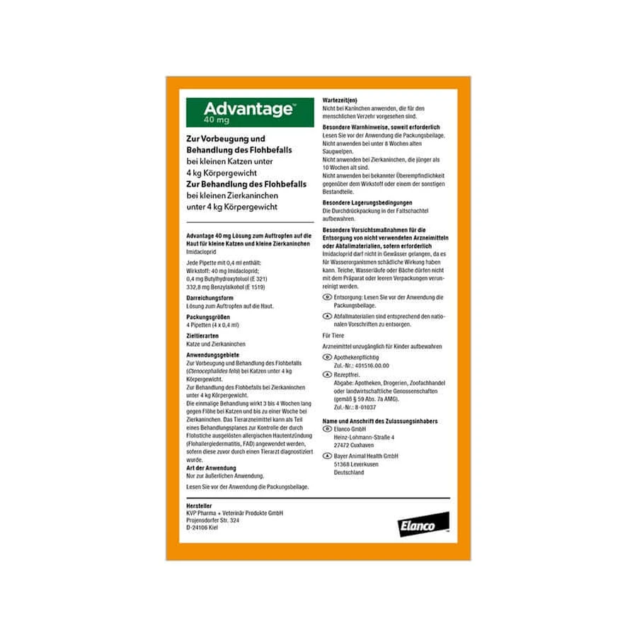 Advantage Spot-On 40 tegen vlooien kleine katten 4X0,4 ml