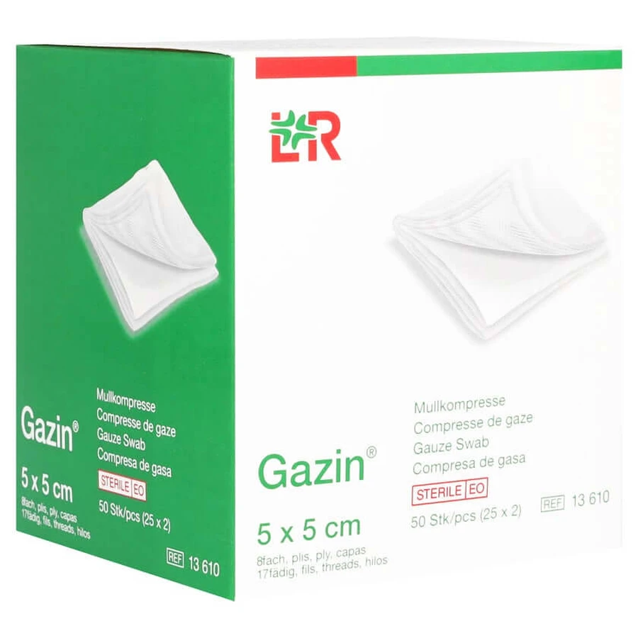 Gazin gaaskompressen 5x5 cm steriel 8-voudig 25X2 st.
