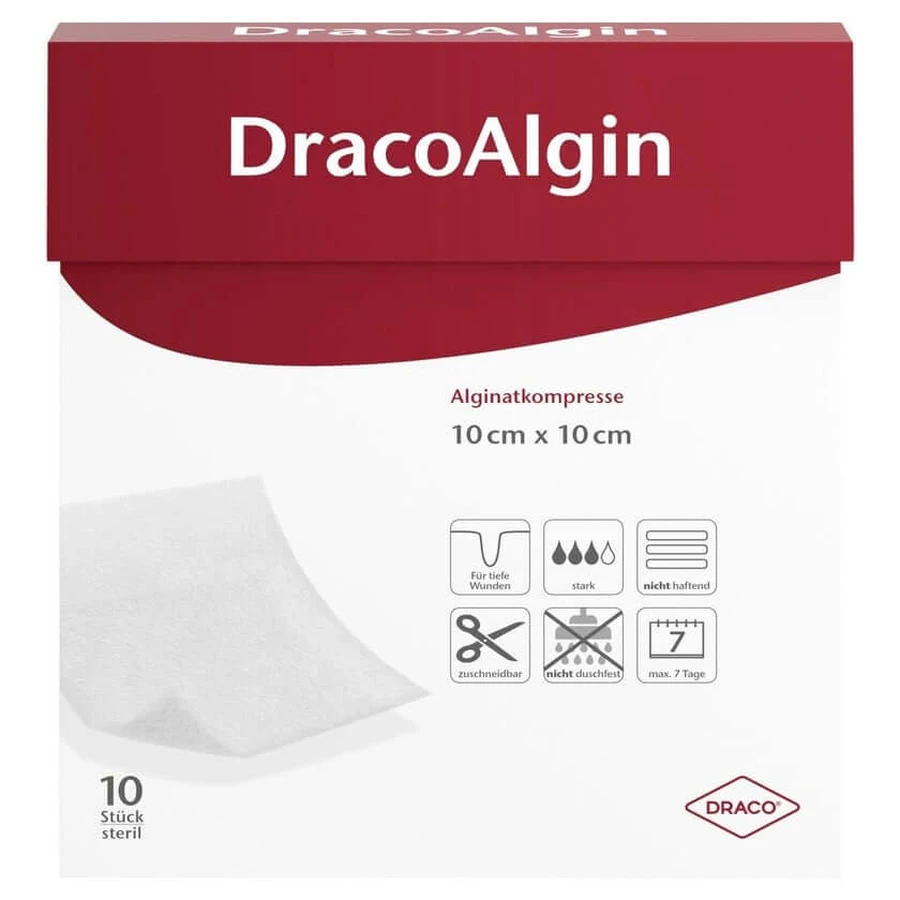 Dracoalgin 10x10 cm alginaatkompressen 10 stuks.