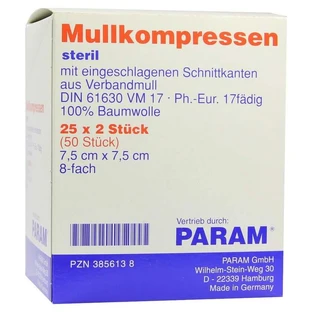 Gaaskompressen 7,5x7,5 cm steriel 8 vouwen 25X2 st.
