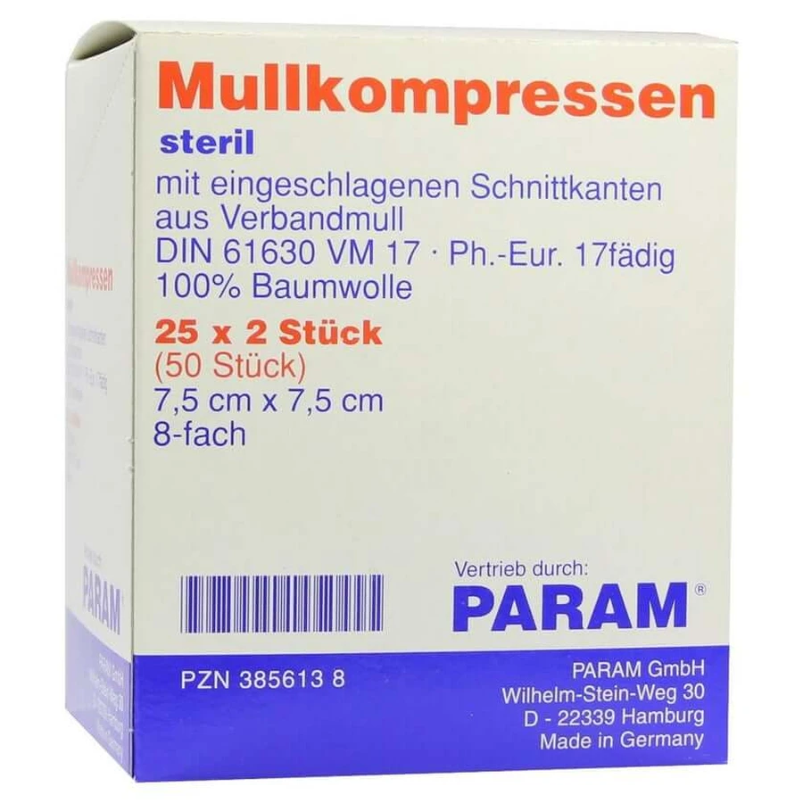 Gaaskompressen 7,5x7,5 cm steriel 8 vouwen 25X2 st.