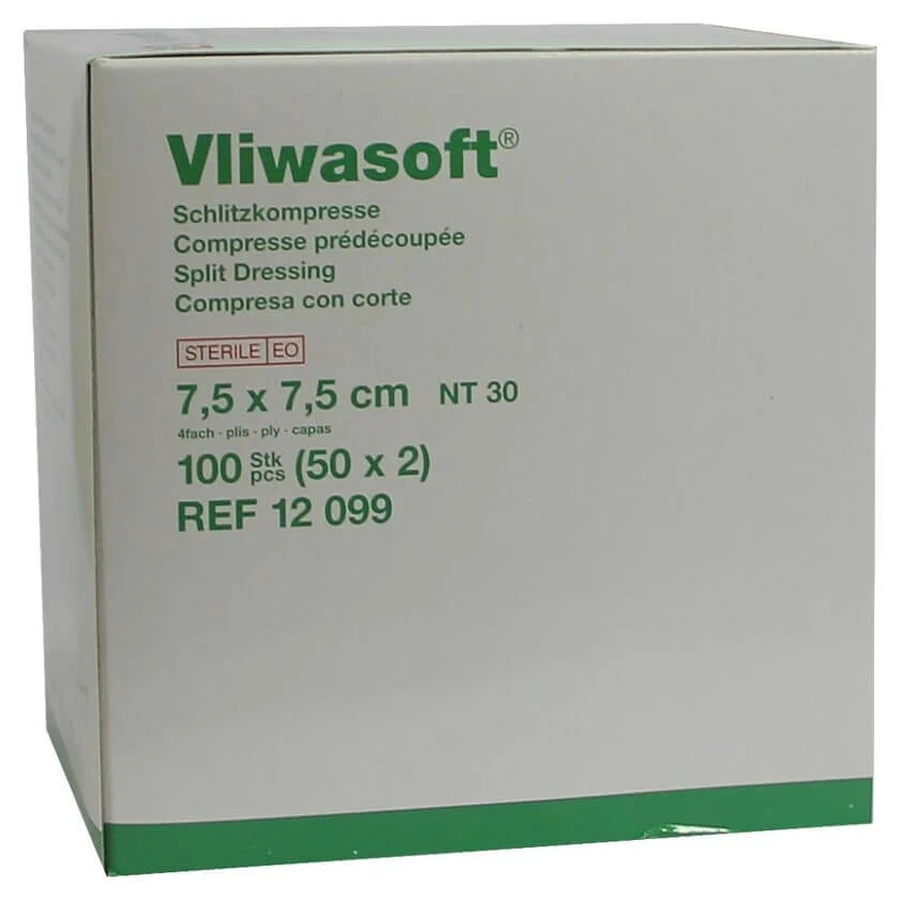 Vliwasoft spleetkompressen 7,5x7,5 cm s 50X2 stuks