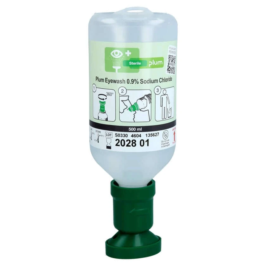 PLUM NaCl eye wash solution with eye cup 500 ml