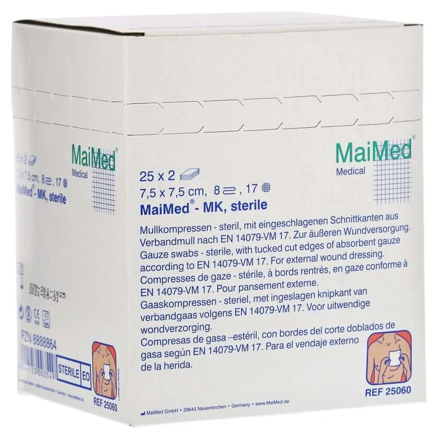 Gaaskompressen 7,5x7,5 cm steriel 8 vouwen 25X2 st.