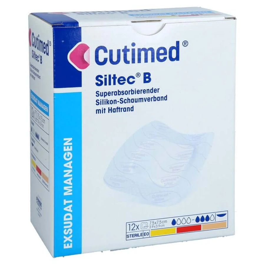 Cutimed Siltec B Schaumverb.7,5x7,5 Cm M.haftr. 12 St