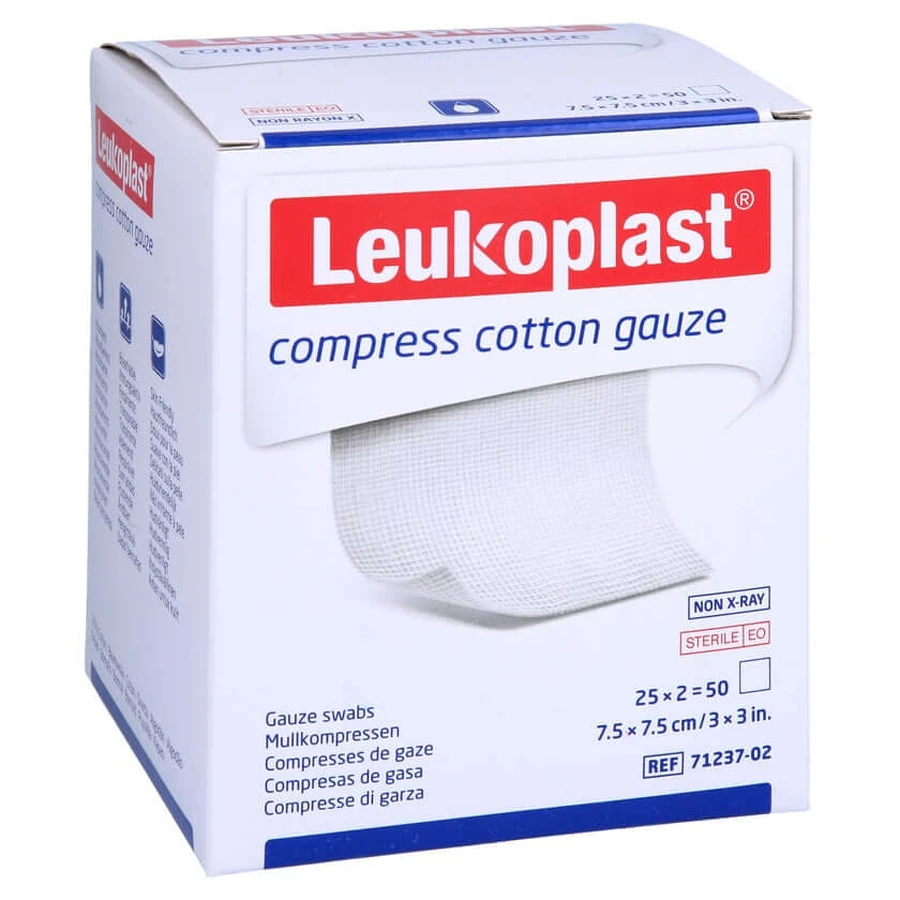 Leukoplast Compresa Gasa Algodón Ste 7.5x7.5 8f 25X5 St 25X2 St