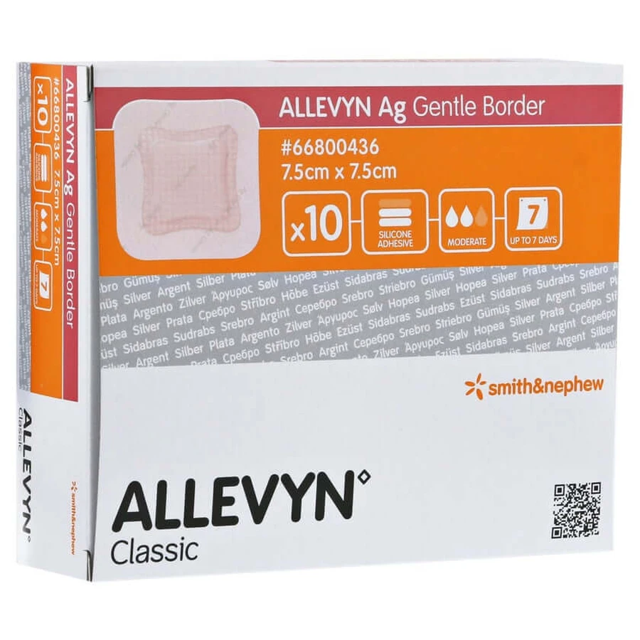 Allevyn Ag Gentle Border 7.5x7.5 cm Wound 10 pcs.