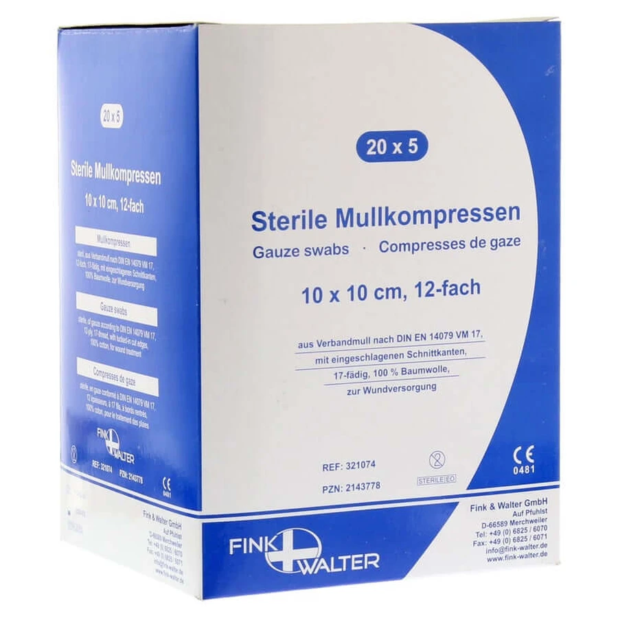 Gaaskompressen 10x10 cm steriel 12-voudig 20X5 st.