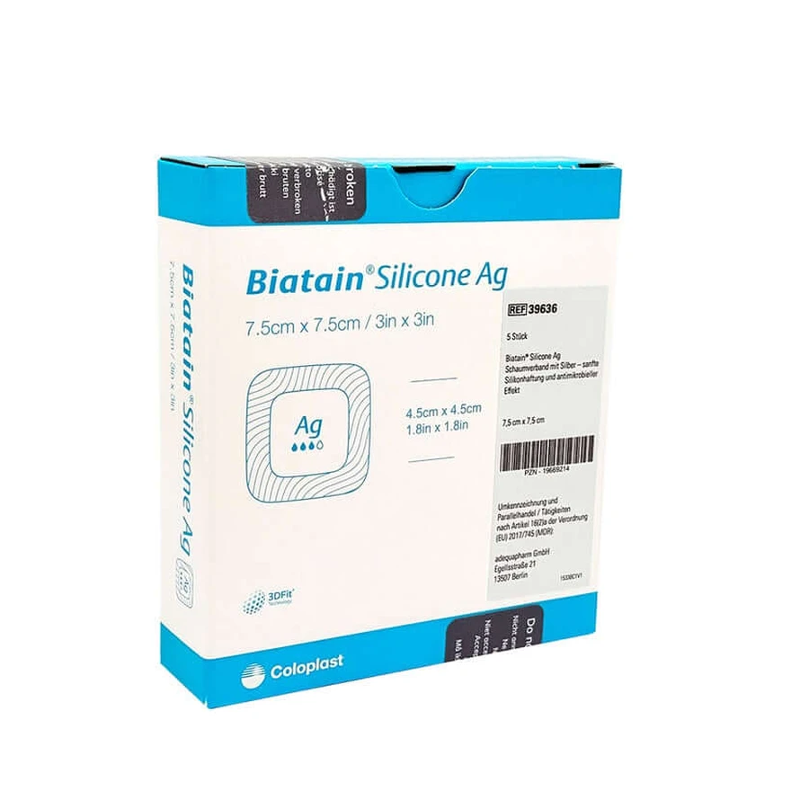 Biatain Silicone Ag foam dressing 7.5x7.5 Cm 5 pcs.