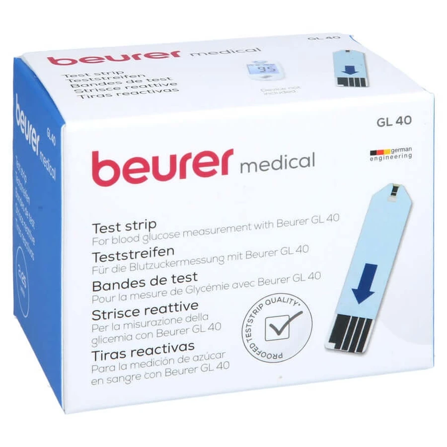 Tiras reactivas de glucosa en sangre GL40 de Beurer 50 unidades.