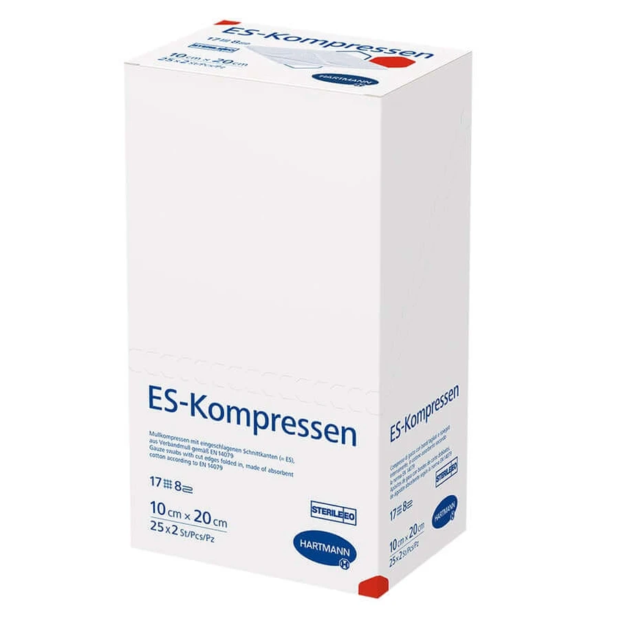 ES Gauze compresses sterile 10 x 20 cm, 17-thread, 8-ply 25X2 pcs.