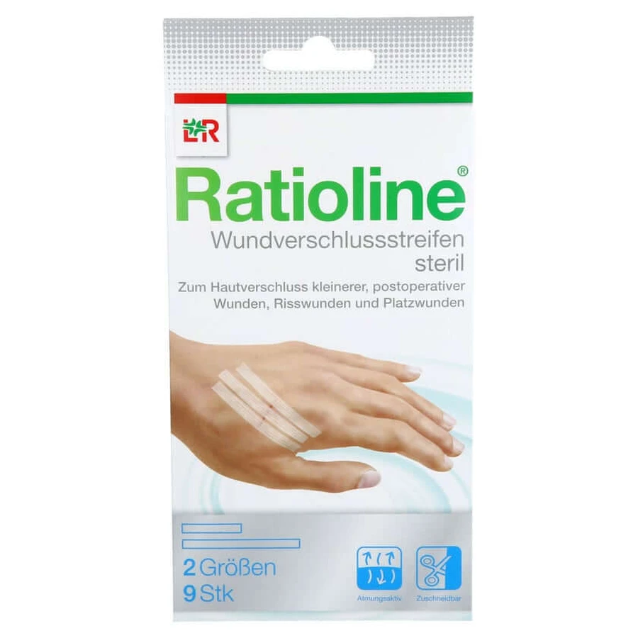 Ratioline benzi de închidere a rănilor sterile 2 dimensiuni 9 buc