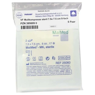 Compresas de gasa 7,5x7,5 cm estériles 8 pliegues 5X2 uds.