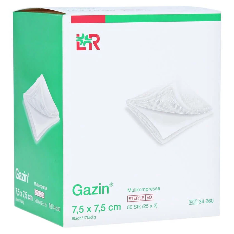 Gazin compresses de gaze 7.5x7.5 cm stériles 8 plis 25X2 pcs.