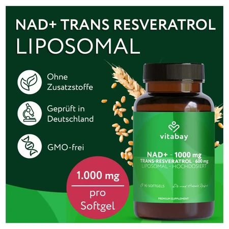 Vitabay NAD+ 1000 mg Trans-Resveratrol 600 mg liposomal - high dosage 90 pcs.