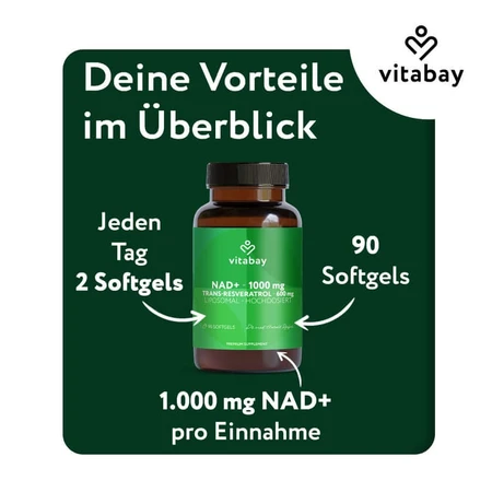 Vitabay NAD+ 1000 mg Trans-Resveratrol 600 mg liposomal - high dosage 90 pcs.