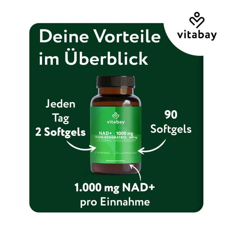 Vitabay NAD+ 1000 mg Trans-Resveratrol 600 mg liposomal - high dosage 90 pcs.