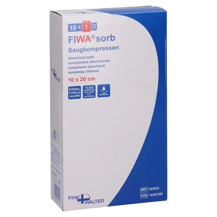 Absorbent pads sterile 10x20 cm non-woven FIW 10 pcs.