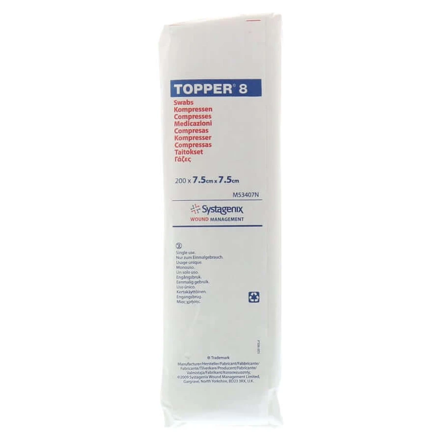 Topper 8 compresas 7,5x7,5 cm no estériles 200 uds.