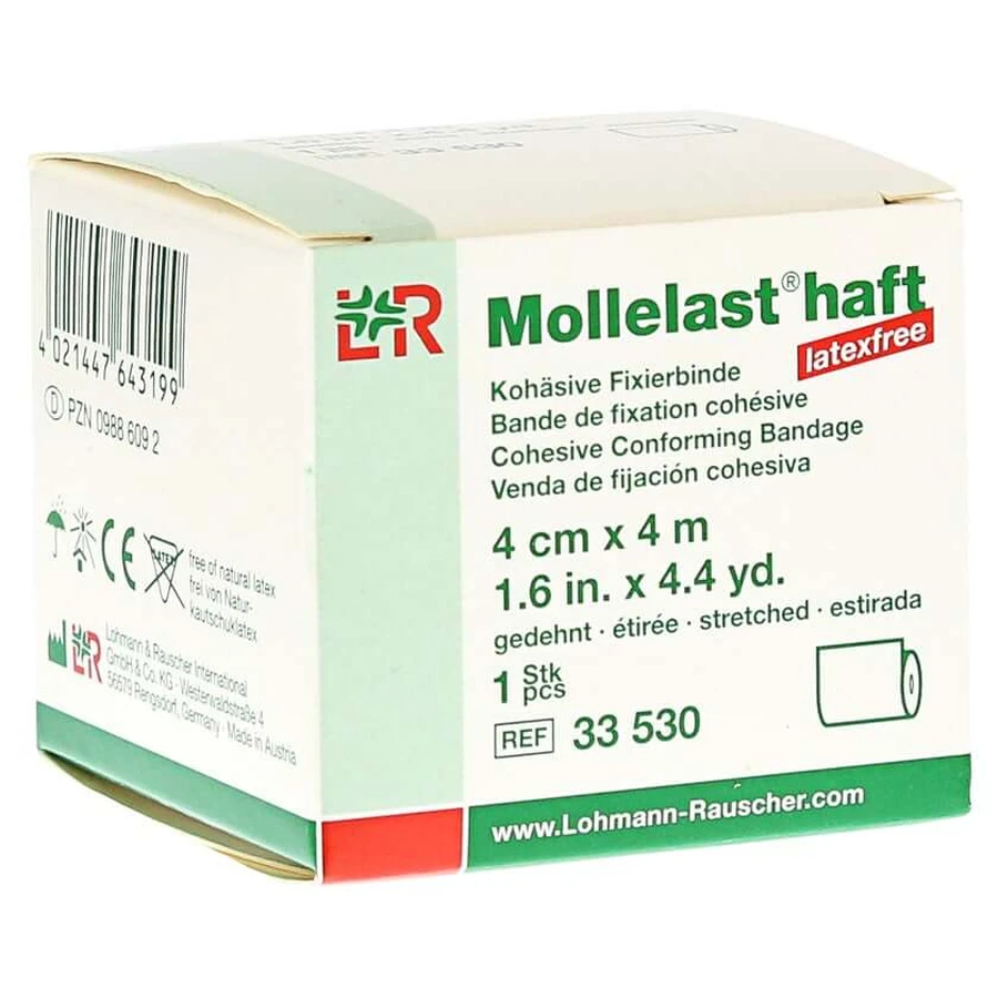 Mollelast kleefverband latexvrij 4 cmx4 m 1 st