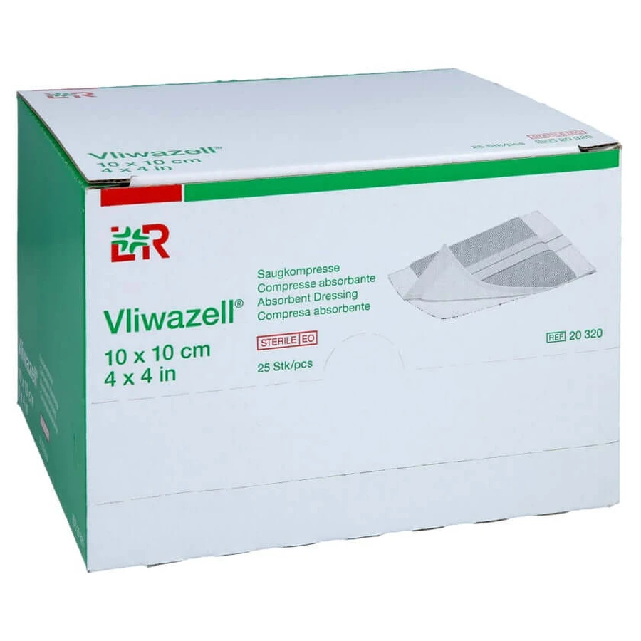 Vliwazell absorberende kompressen steriel 10x10 cm 25 st.