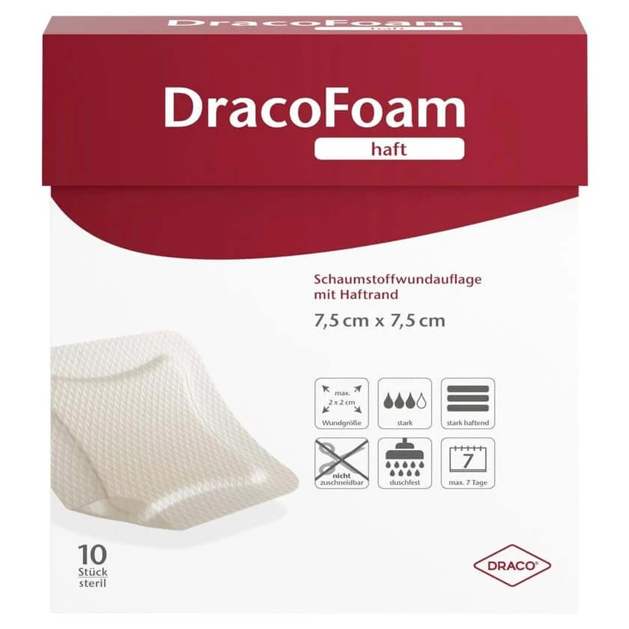 Dracofoam pansement adhésif en mousse, 7,5 x 7,5 cm 10 pcs.