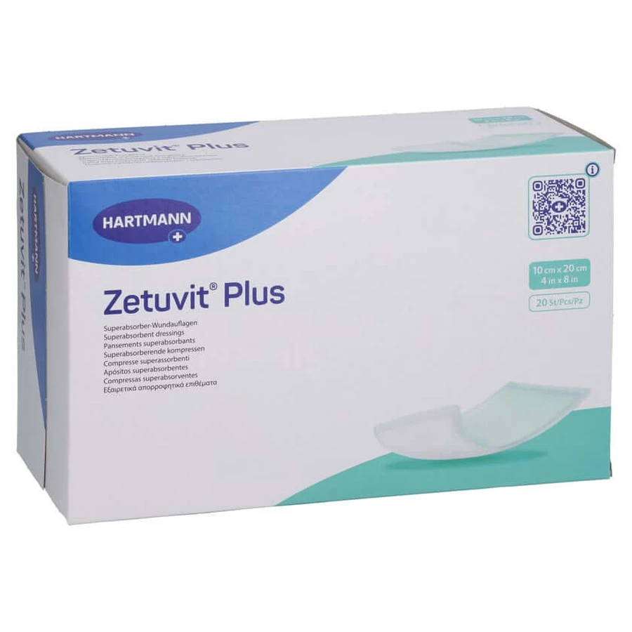 Zetuvit Plus compresa absorbente extra fuerte estéril 10x20 cm 20 uds.