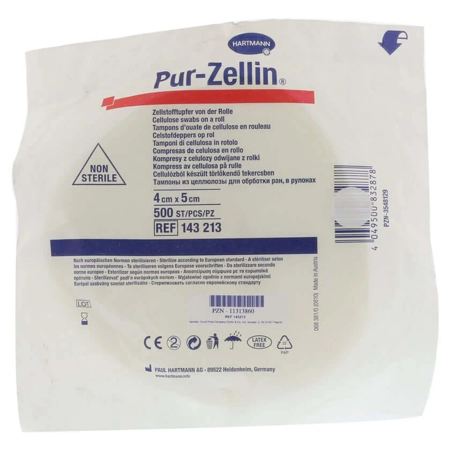 Pur-zellin 4x5 cm, niet-steriel, rol van 500, 1 stuk