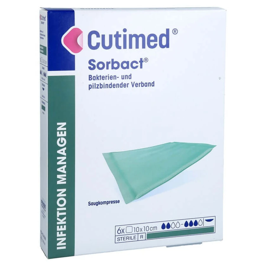 Cutimed Sorbact absorberende kompressen 10x10 cm 6 stuks.