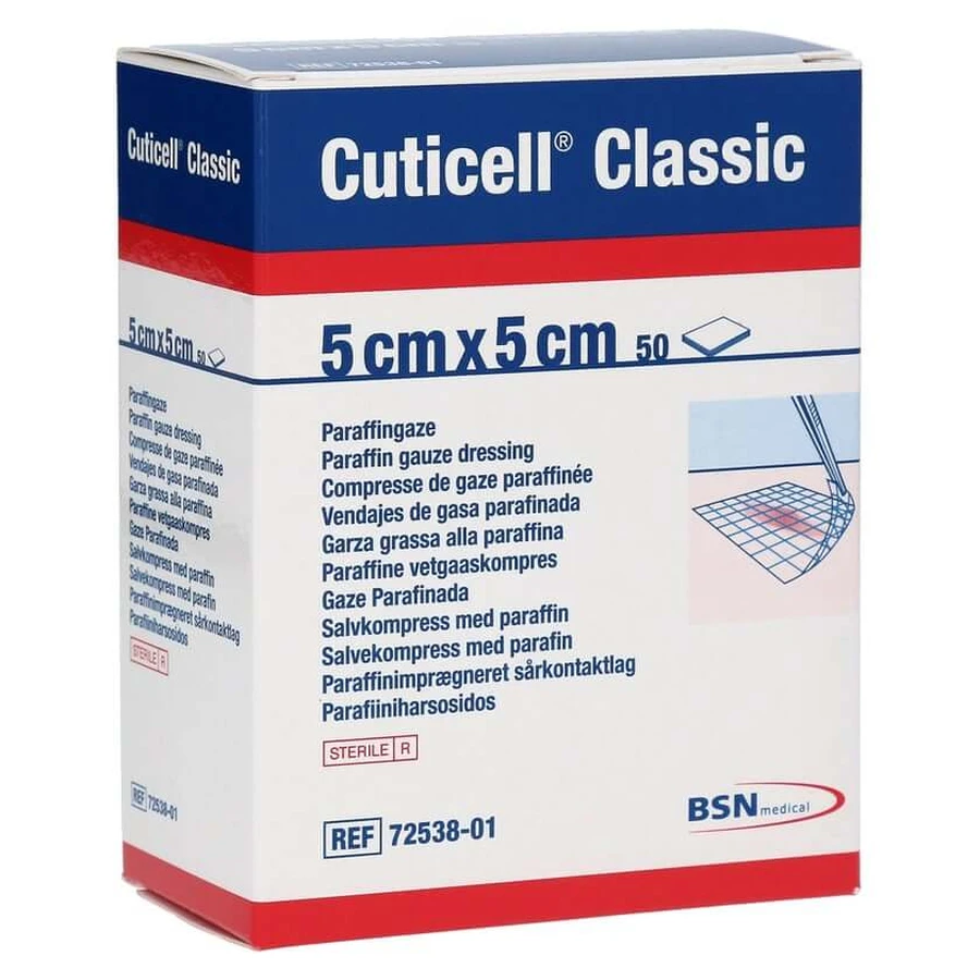 Cuticell Classic gasa de queroseno, 5 x 5 cm, estéril 50 uds.