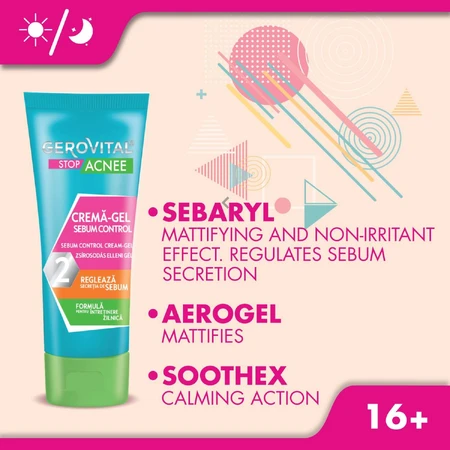 Gerovital Stop Acne sébum contrôle 2 gel crème, 50 ml, Farmec